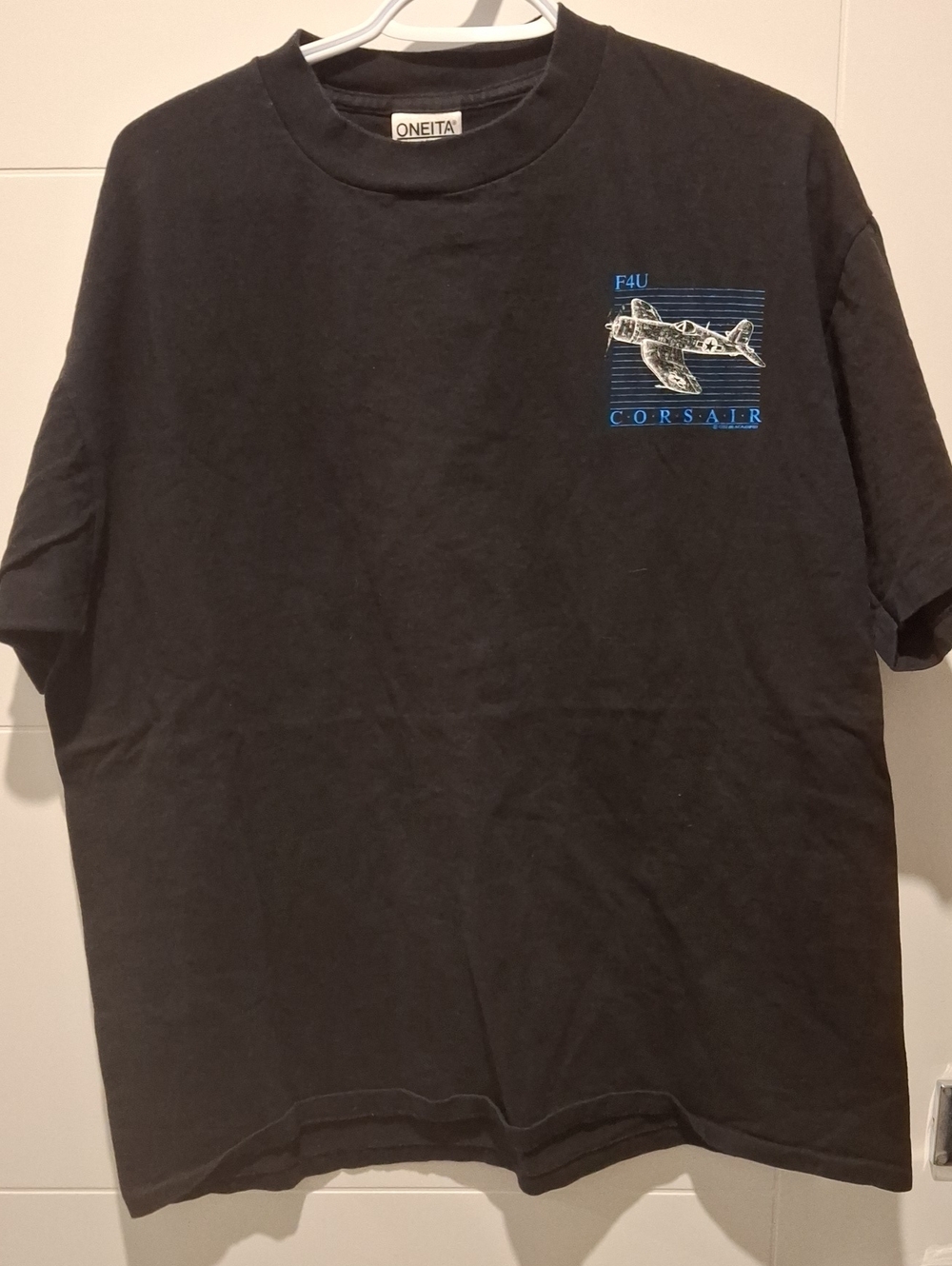 Oneita Men's Black F4U Corsair Graphic Tee